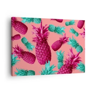 Schilderen op canvas - Exotische ananas in roze en turquoise kleuren - 70x50cm - Vrijheid is zoet - Moderne wanddecoratie voor woonkamer en slaapkamer ARTTOR