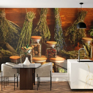 Fotobehang Premium Sand - Keuken spreuken - Gastronomie, Gedroogde kruiden, Specerijen - 100x70 cm