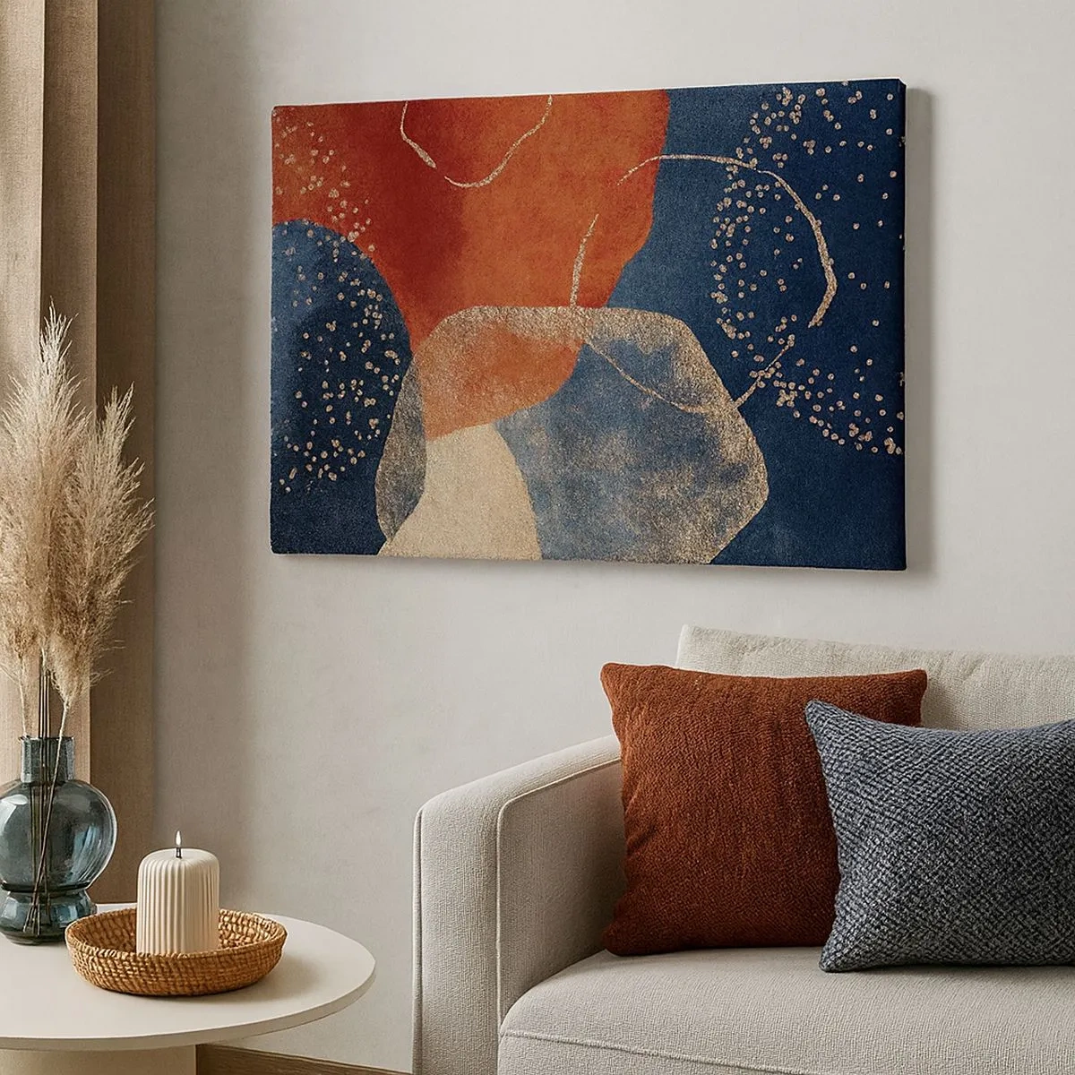 Schilderen op canvas - Abstracte vormen in tinten rood en blauw - 70x50cm - De lichtheid van het zijn - Moderne wanddecoratie voor woonkamer en slaapkamer ARTTOR