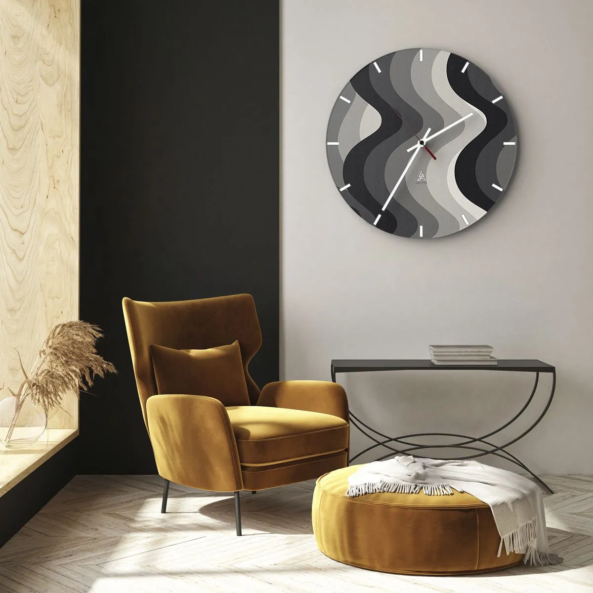 Wandklok - Klok - Golvende strepen in tinten grijs en zwart in de grafische lay-out - 30x30cm - Golf na golf - Moderne wanddecoratie voor woonkamer, keuken en slaapkamer ARTTOR