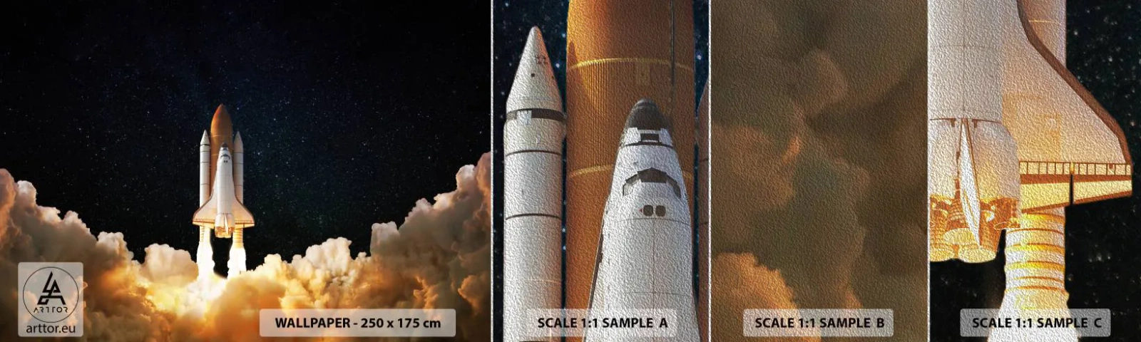 Fotobehang Monster Premium Sand - Advertentie astra! - Kosmos, Astronomie, Ruimtevaartuig - 100x30 cm