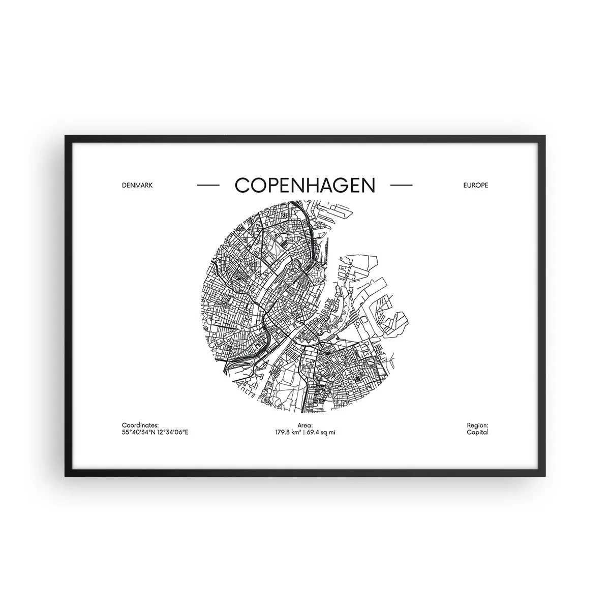 Poster in een zwarte lijst - Anatomie van Kopenhagen - 100x70 cm