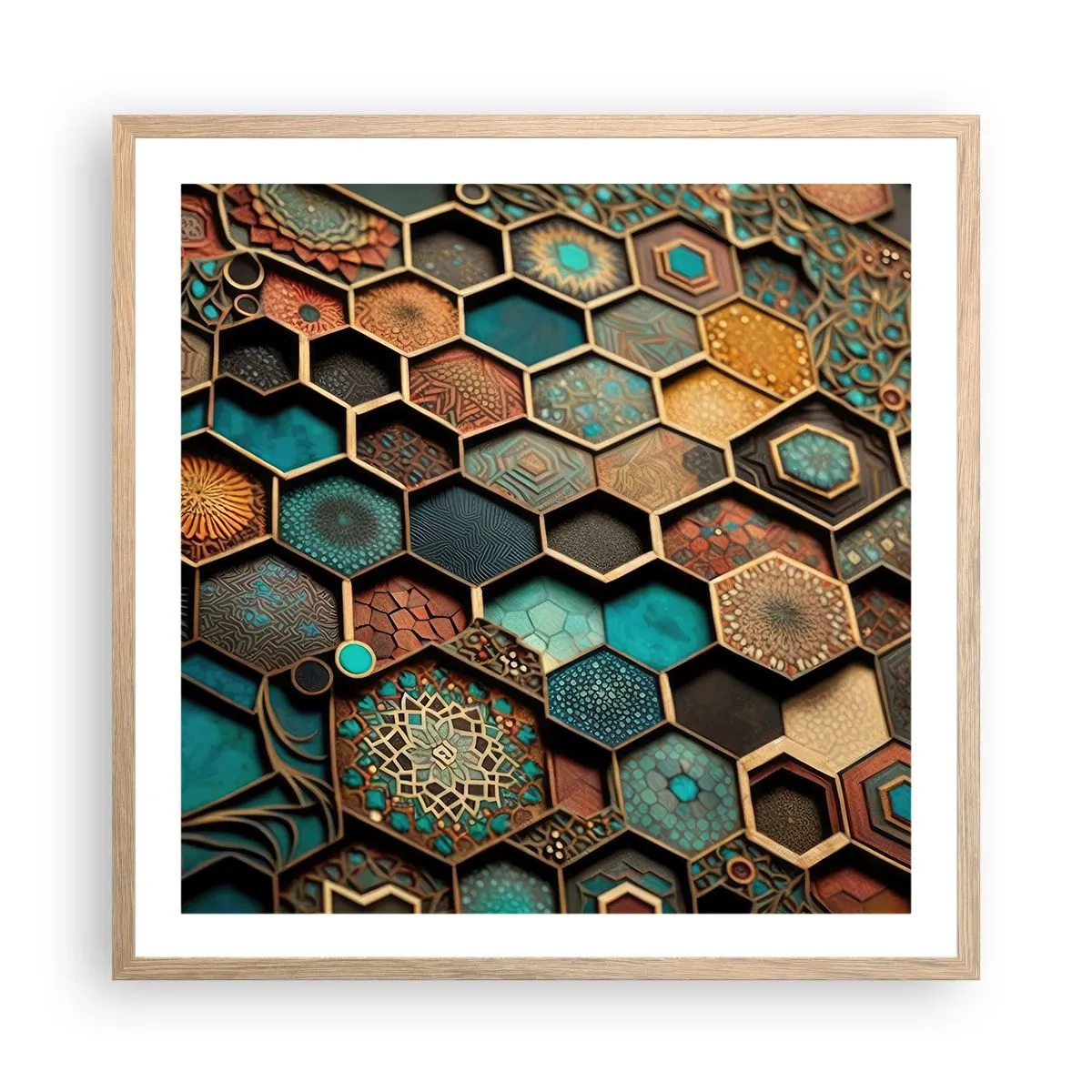Een poster in een licht eiken lijst - Arabische ornamenten – variatie - 60x60 cm