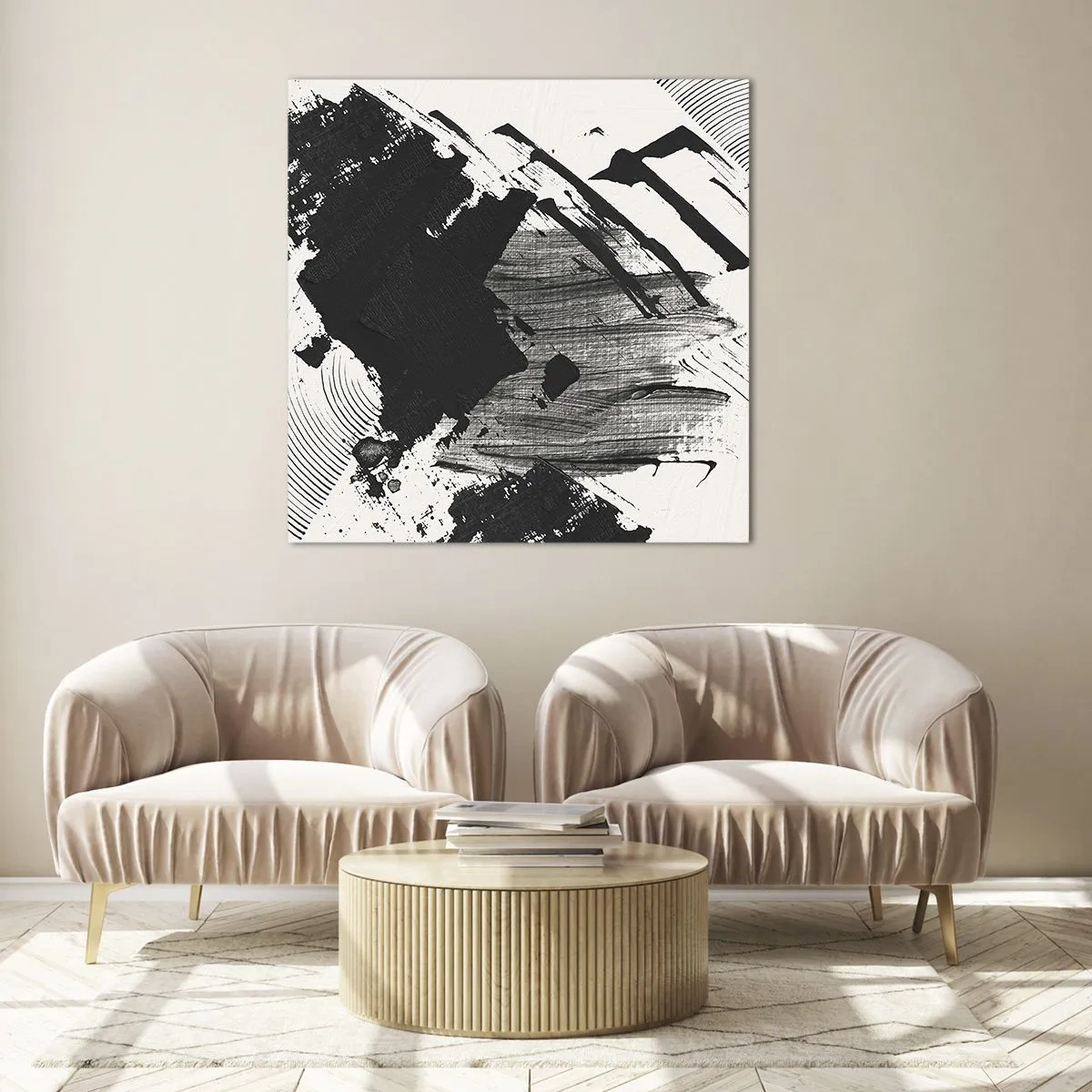 Schilderen op glas - Abstractie – expressie van zwart - 50x50 cm