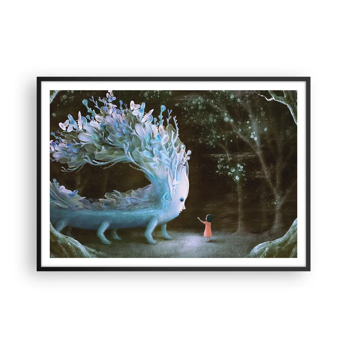 Poster in een zwarte lijst - Fantastische ontmoeting - 100x70 cm