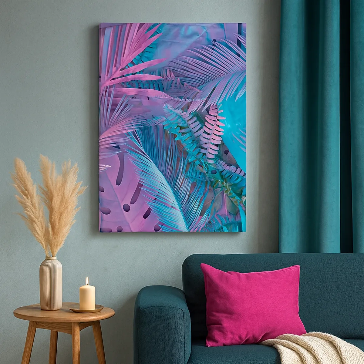 Schilderen op canvas - Tropen in roze en blauw - 50x70 cm
