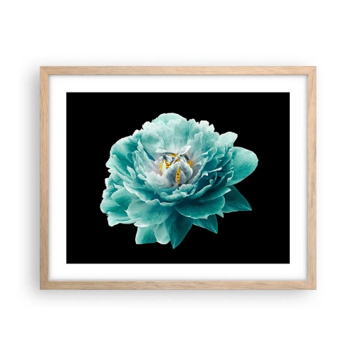 Een poster in een licht eiken lijst - Blauwe en gouden bloemblaadjes - 50x40 cm