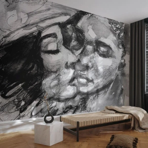 Fotobehang Premium Sand - Een teder moment - Kusjes, Liefde, Liefhebbers - 150x105 cm