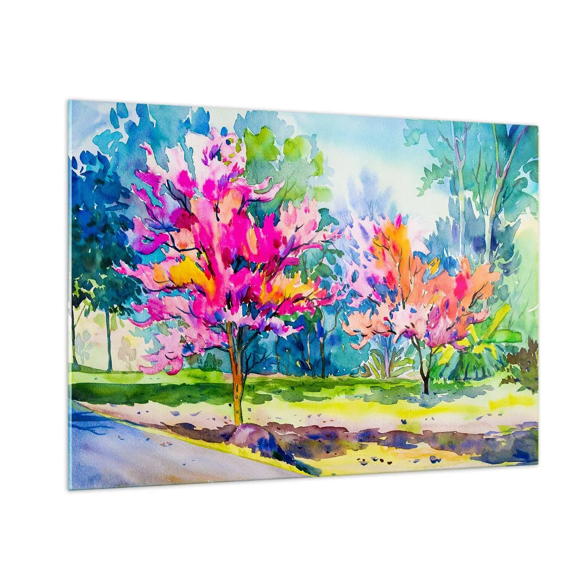 Schilderen op glas - Regenboogtuin in het lentelicht - 100x70 cm