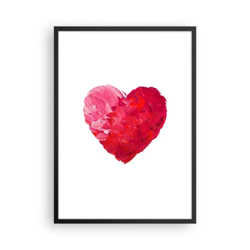 Poster in een zwarte lijst - Hart in rode en roze tinten - 50x70cm - Alles wat je nodig hebt is liefde - Moderne wanddecoratie voor woonkamer en slaapkamer ARTTOR
