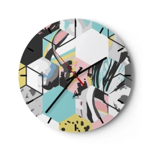 Wandklok - Klok - Abstracte zeshoeken in pastelkleuren - 30x30cm - Zeshoeken en kubussen in zes kleuren - Moderne wanddecoratie voor woonkamer, keuken en slaapkamer ARTTOR