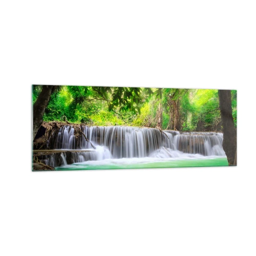 Schilderen op glas - Een waterval in het groen - 140x50 cm