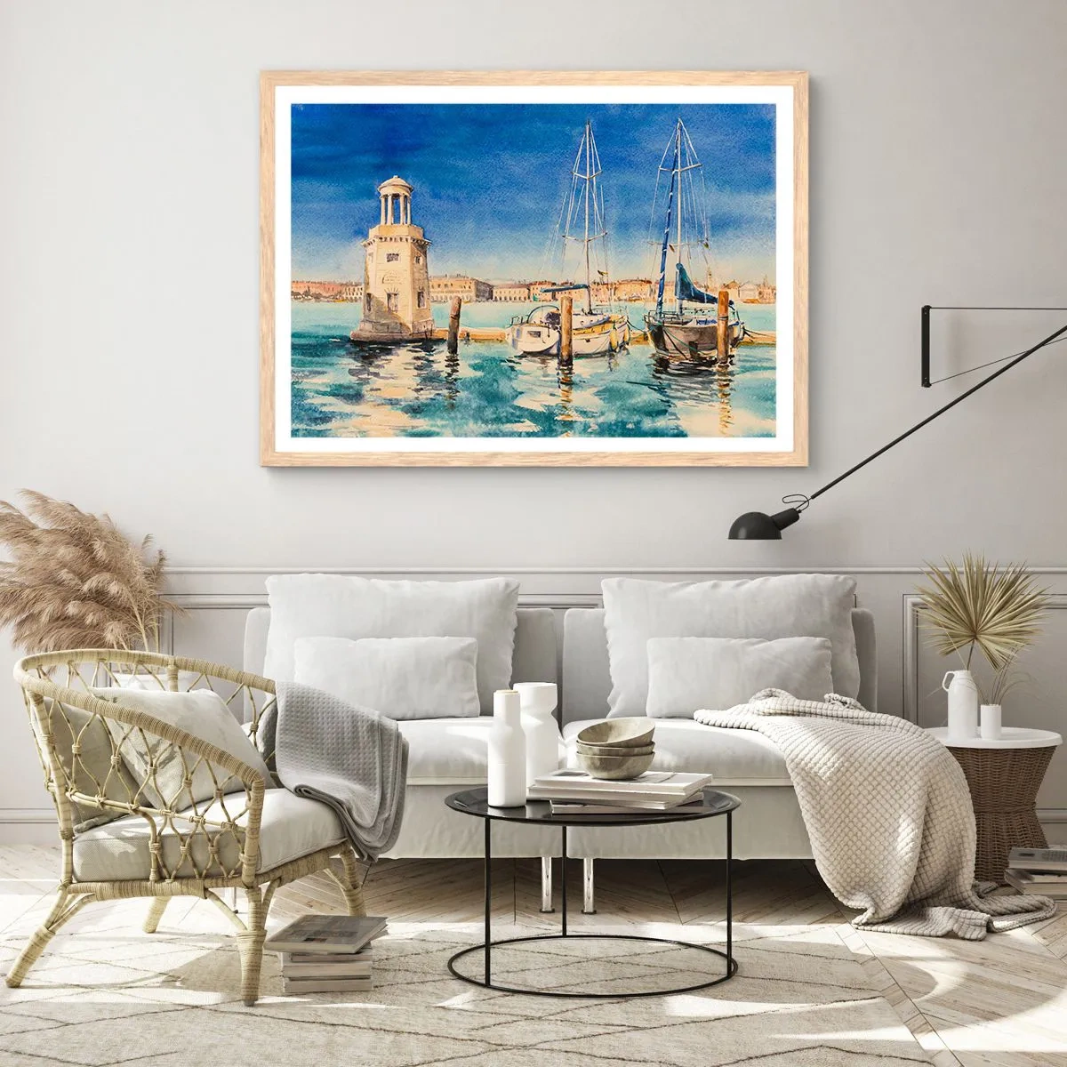 Een poster in een licht eiken lijst - Zonnige lagune - 50x40 cm
