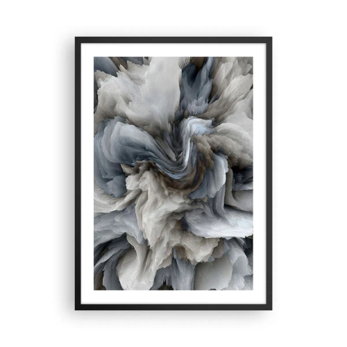 Poster in een zwarte lijst - Een abstracte explosie van kleuren in tinten grijs en blauw. - 50x70cm - Steen en bloem - Moderne wanddecoratie voor woonkamer en slaapkamer ARTTOR
