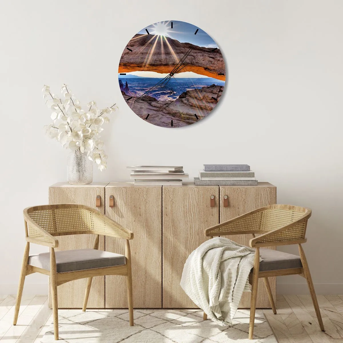 Wandklok - Klok - Een natuurlijke rotsboog verlicht door de zonnestralen - 30x30cm - Door de rotspoort - Moderne wanddecoratie voor woonkamer, keuken en slaapkamer ARTTOR