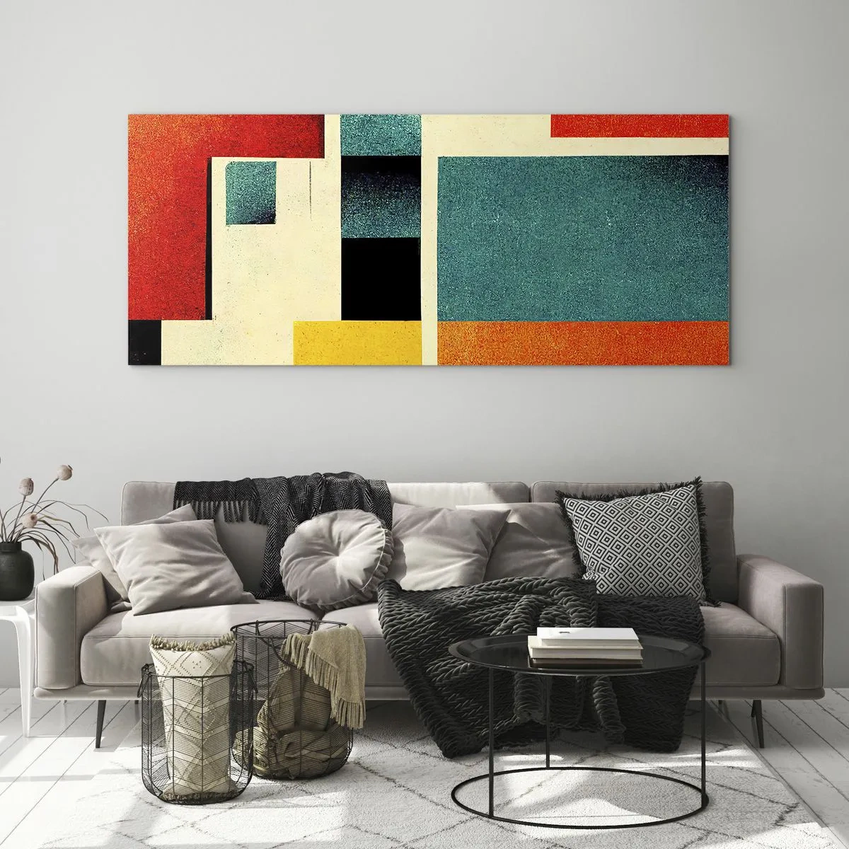 Schilderen op glas - Geometrische abstractie – goede energie - 120x50 cm