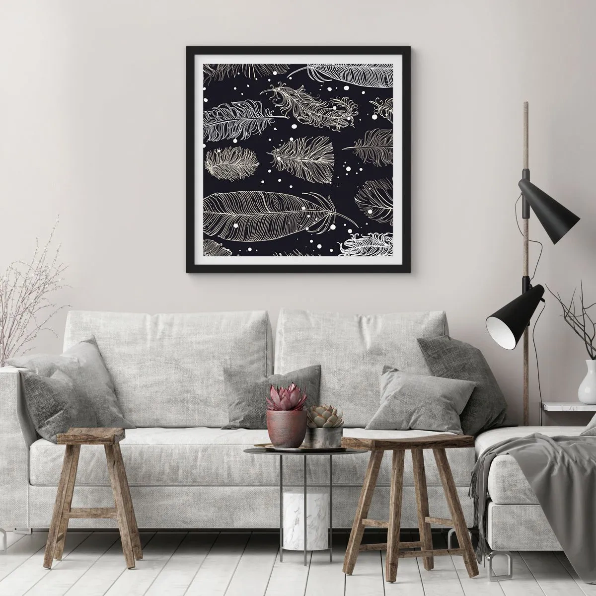 Poster in een zwarte lijst - Gevederde kant - 50x50 cm