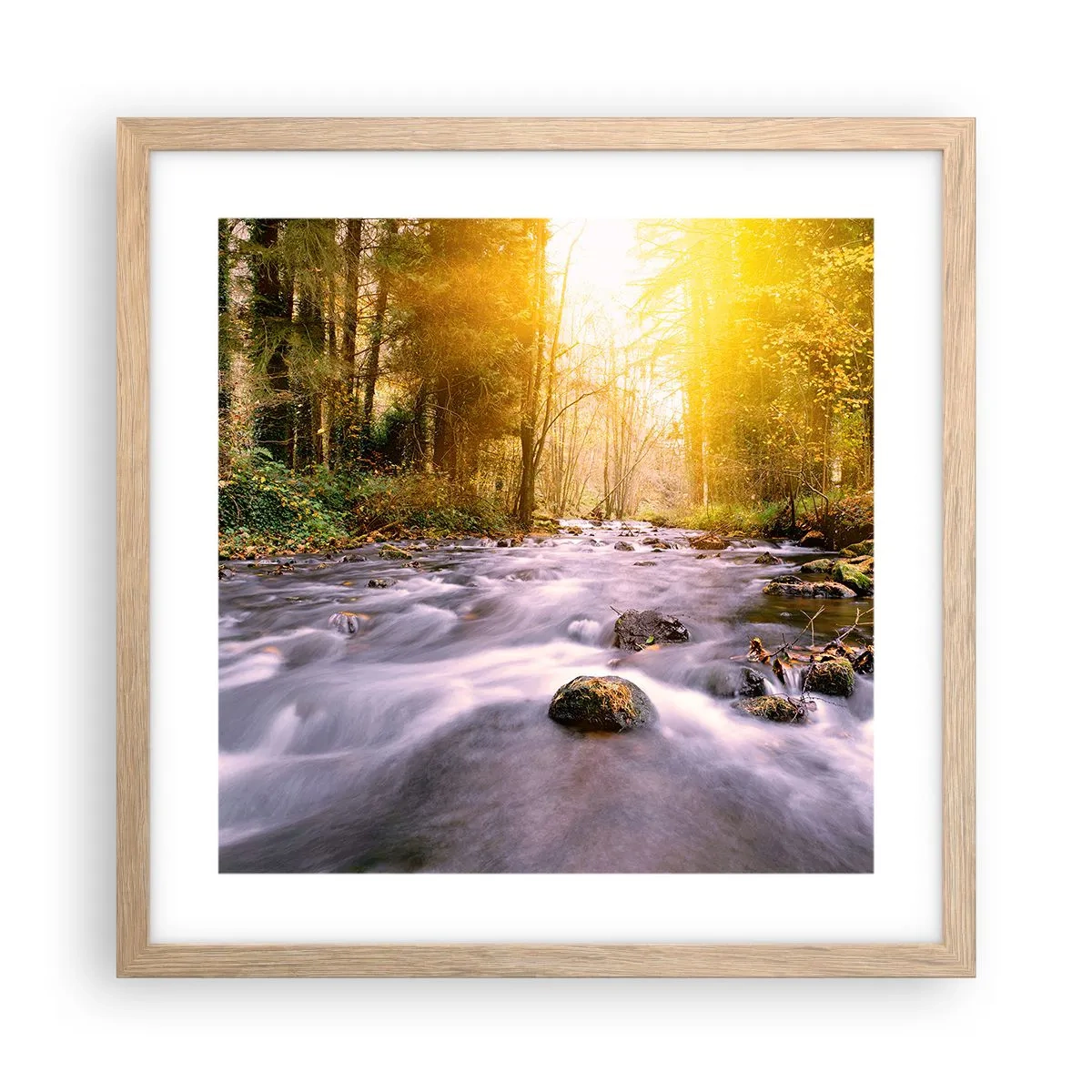 Een poster in een licht eiken lijst - Malachiet in een zilveren en gouden lijst - 40x40 cm
