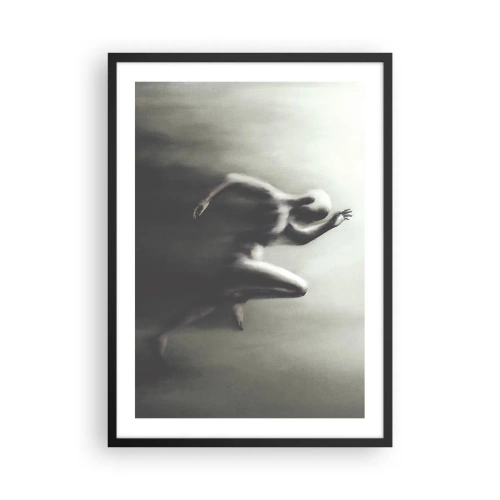 Poster in een zwarte lijst - Een abstract bewegend figuur in monochrome tinten. - 50x70cm - Niet te stopen - Moderne wanddecoratie voor woonkamer en slaapkamer ARTTOR