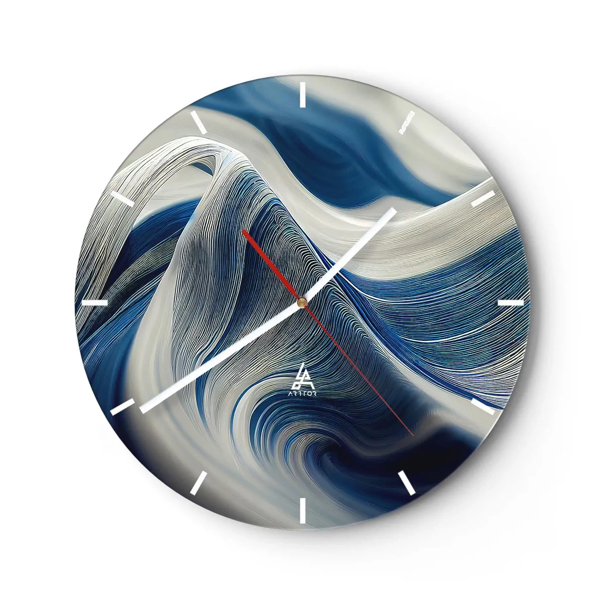 Wandklok - Klok - Dynamische wervelingen in tinten blauw en wit met een golvende indeling - 30x30cm - De vloeibaarheid van blauw en wit - Moderne wanddecoratie voor woonkamer, keuken en slaapkamer ARTTOR