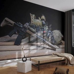 Fotobehang op maat Standard Eco - Rust uit! - Leger, Geweer, Wapen