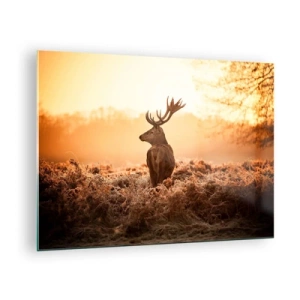 Schilderen op glas - Herten tegen de achtergrond van een zonsopgang in een natuurlijk landschap - 70x50cm - Heer van het landgoed - Moderne wanddecoratie voor woonkamer en slaapkamer ARTTOR