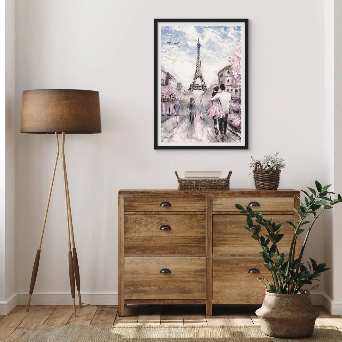 Poster in een zwarte lijst - Een romantisch tafereel in Parijs met de Eiffeltoren op de achtergrond - 50x70cm - Hoe verliefd te worden is alleen in ... - Moderne wanddecoratie voor woonkamer en slaapkamer ARTTOR