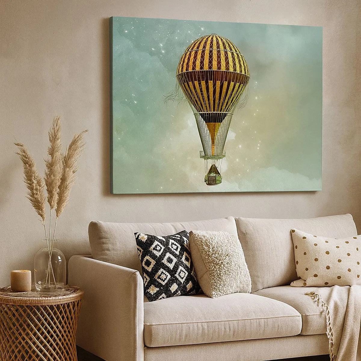 Schilderen op canvas - Een heteluchtballon die tussen de wolken zweeft - 70x50cm - Baanbrekende vluchten - Moderne wanddecoratie voor woonkamer en slaapkamer ARTTOR