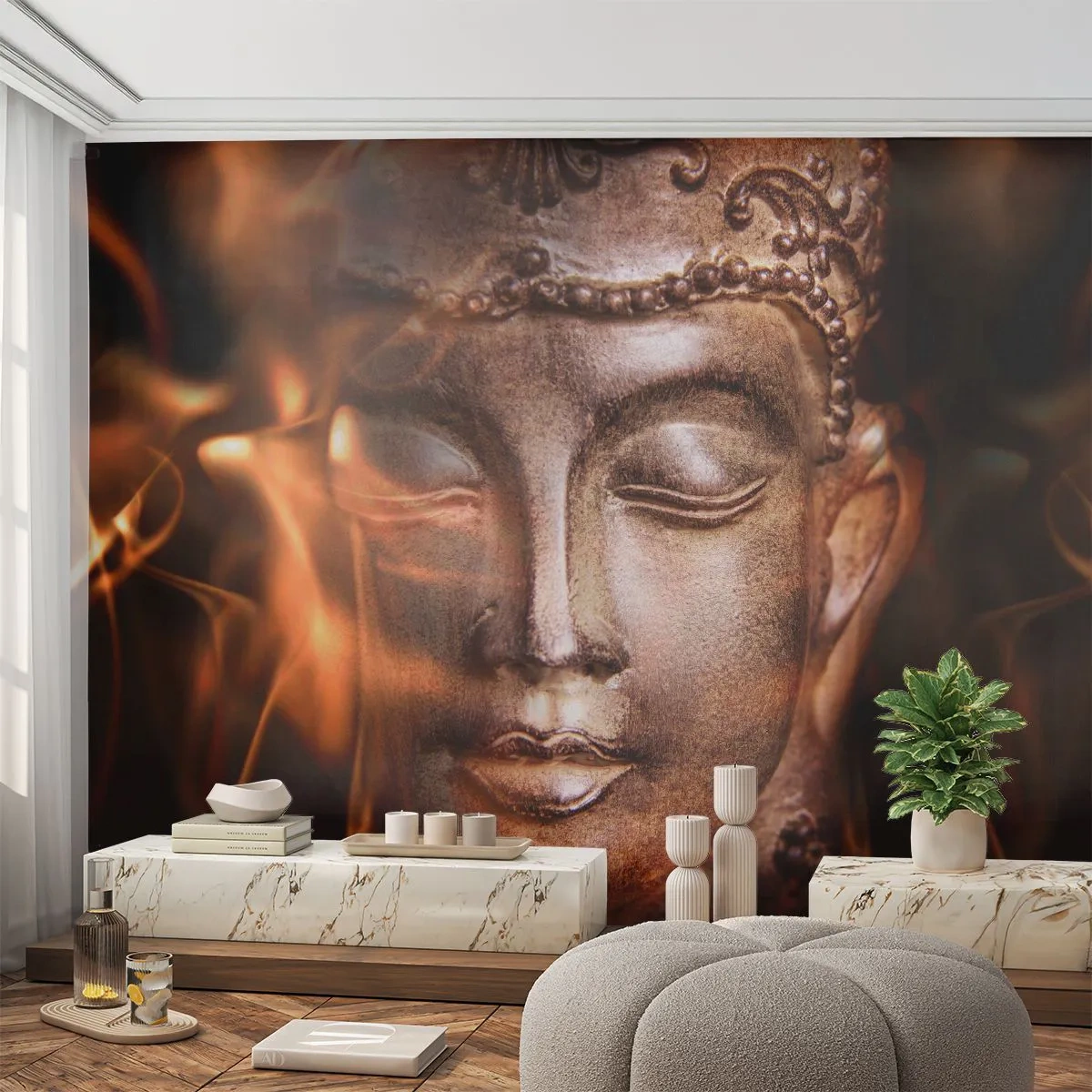 Zelfklevend Fotobehang Deluxe Sticker - Het bestaat alleen hier en nu - Boeddha, Religie, Azië - 250x175 cm