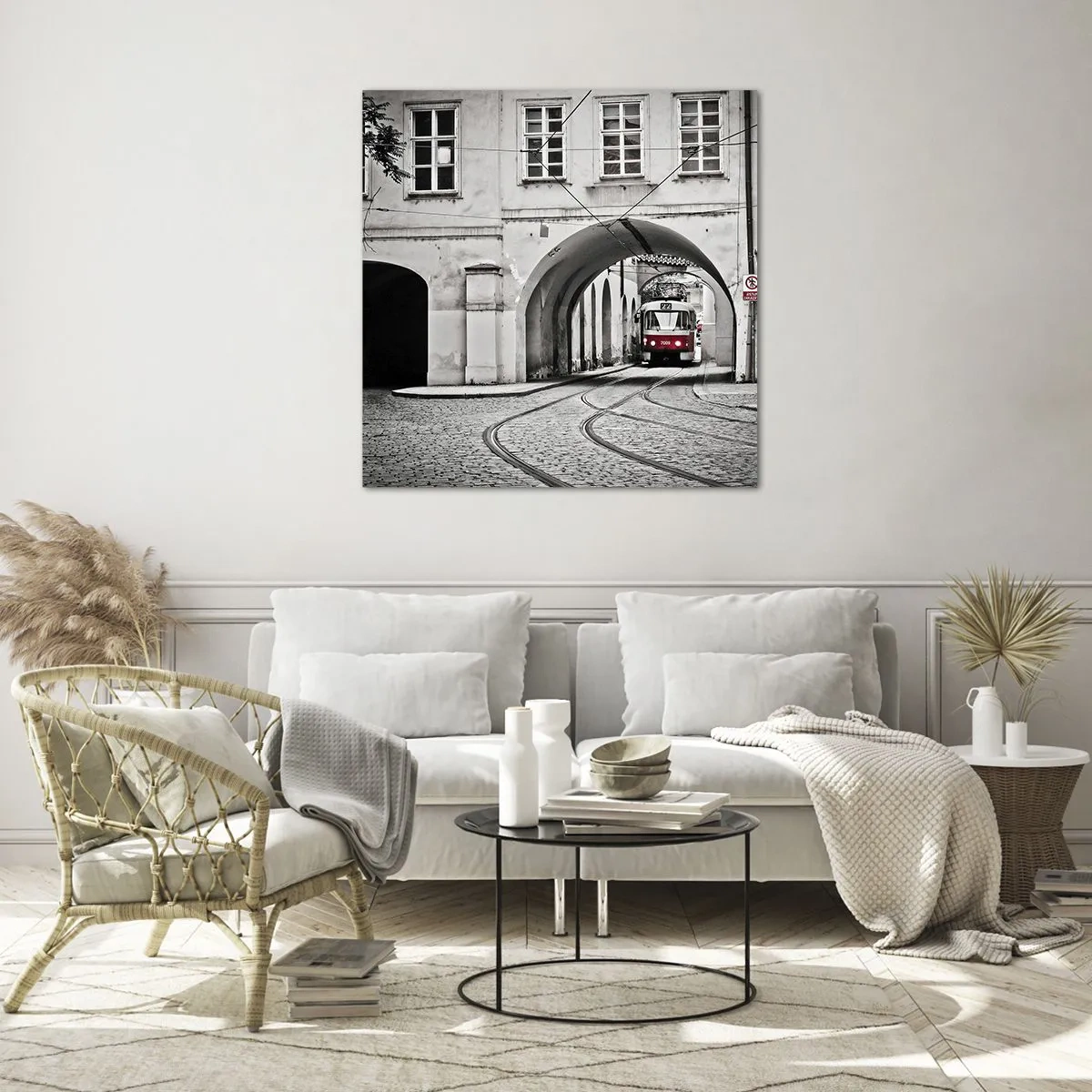Schilderen op glas - Door het doolhof van de stad - 70x70 cm