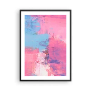 Poster in een zwarte lijst - Abstracte compositie in tinten roze en blauw - 50x70cm - Roze, blauw en een vleugje licht - Moderne wanddecoratie voor woonkamer en slaapkamer ARTTOR