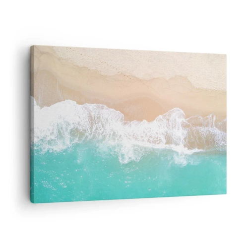 Schilderen op canvas - Een vogelperspectief van een strand met turquoise water en zachte golven - 70x50cm - Een strelende aanraking - Moderne wanddecoratie voor woonkamer en slaapkamer ARTTOR
