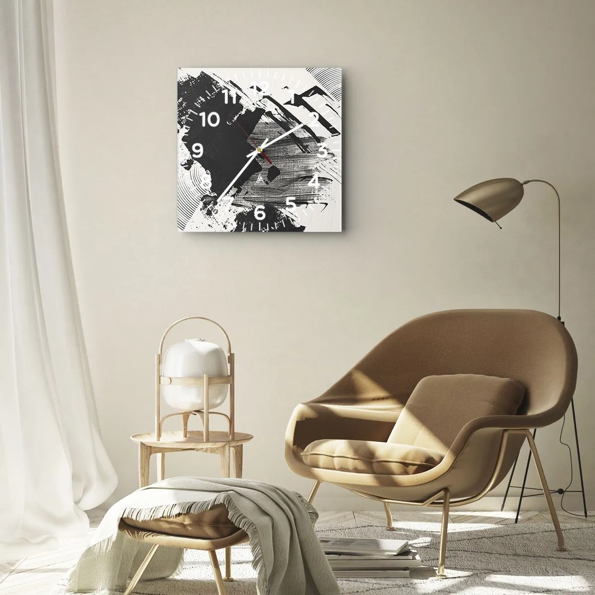 Wandklok - Klok - Abstractie – expressie van zwart - 40x40 cm