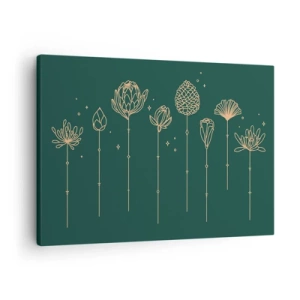 Schilderen op canvas - Gouden tekeningen van kruiden op een donkergroene achtergrond - 70x50cm - Kruidenfamiie / Familie Ziółkowsi ?? - Moderne wanddecoratie voor woonkamer en slaapkamer ARTTOR