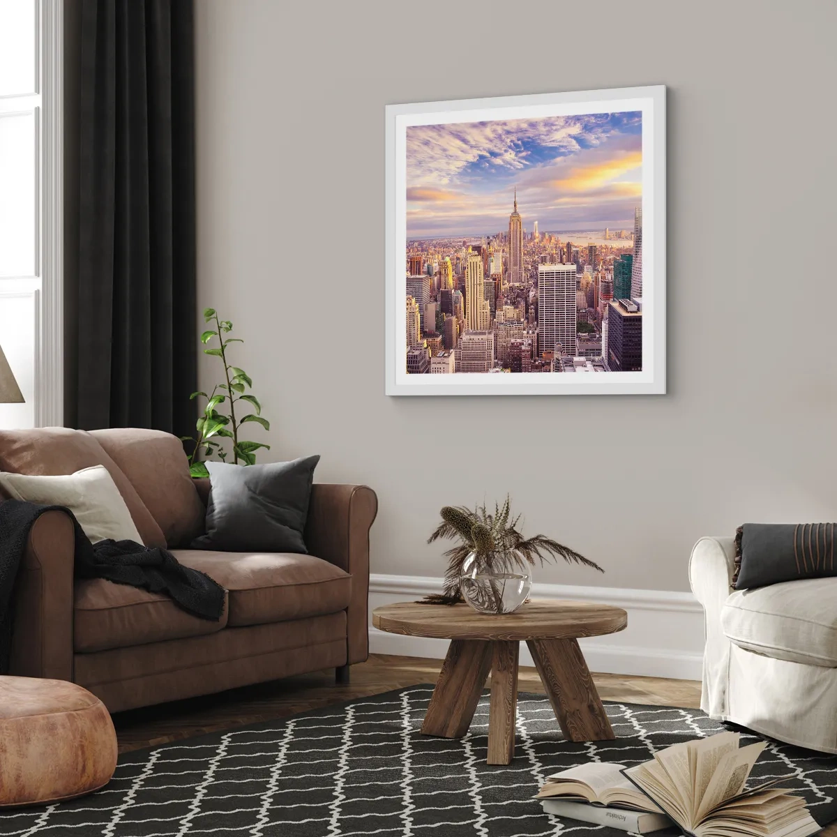 Poster in een witte lijst - Reik alleen naar de wolken - 60x60 cm