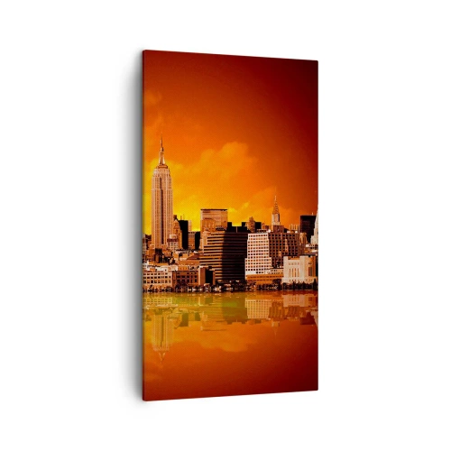 Schilderen op canvas - Het grote stadspanorama in geel en brons - 45x80 cm