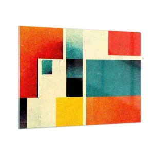 Schilderen op glas - Kleurrijke geometrische rechthoeken in retrostijl - 70x50cm - Geometrische abstractie – goede energie - Moderne wanddecoratie voor woonkamer en slaapkamer ARTTOR