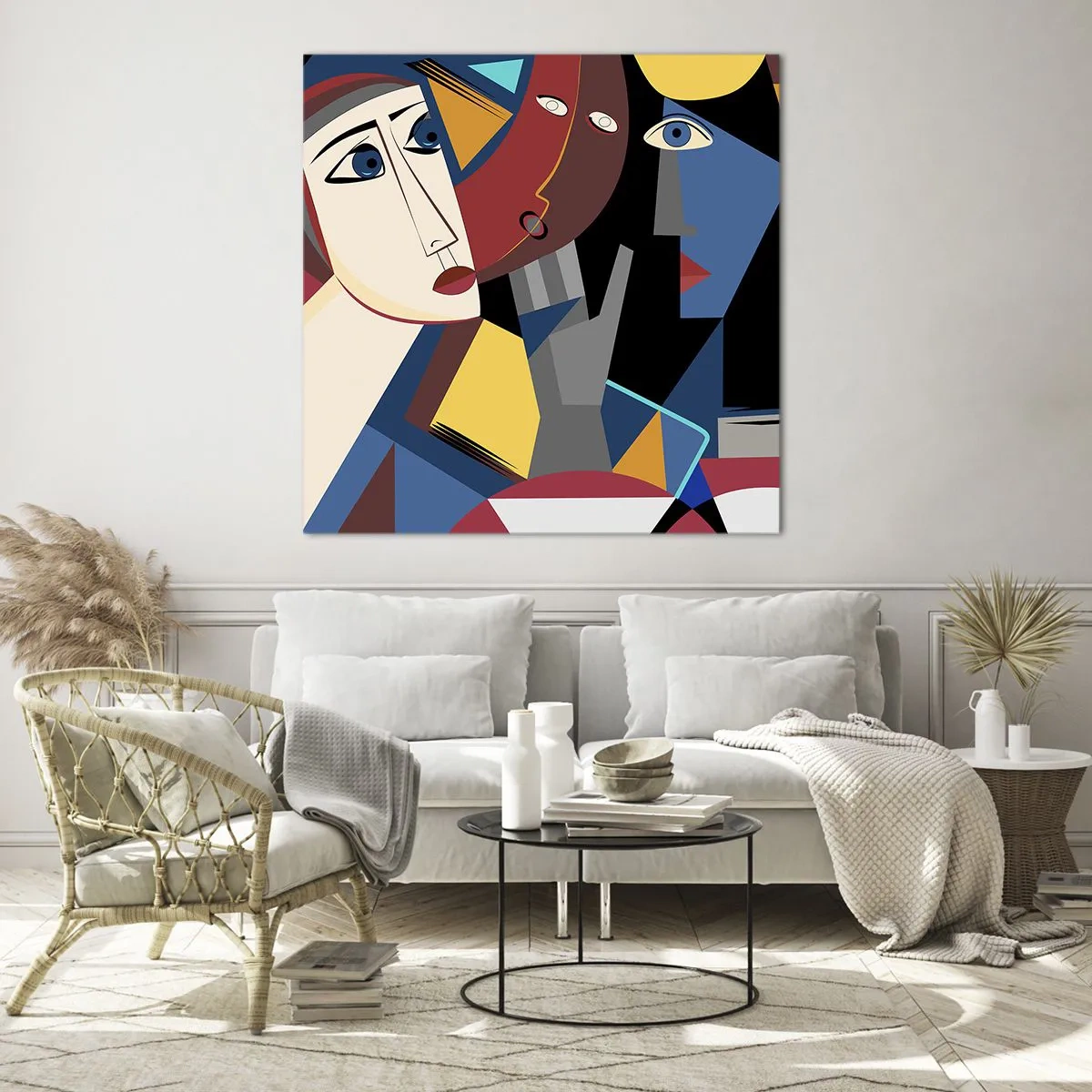 Schilderen op glas - Een gesprek tussen kubisten - 70x70 cm