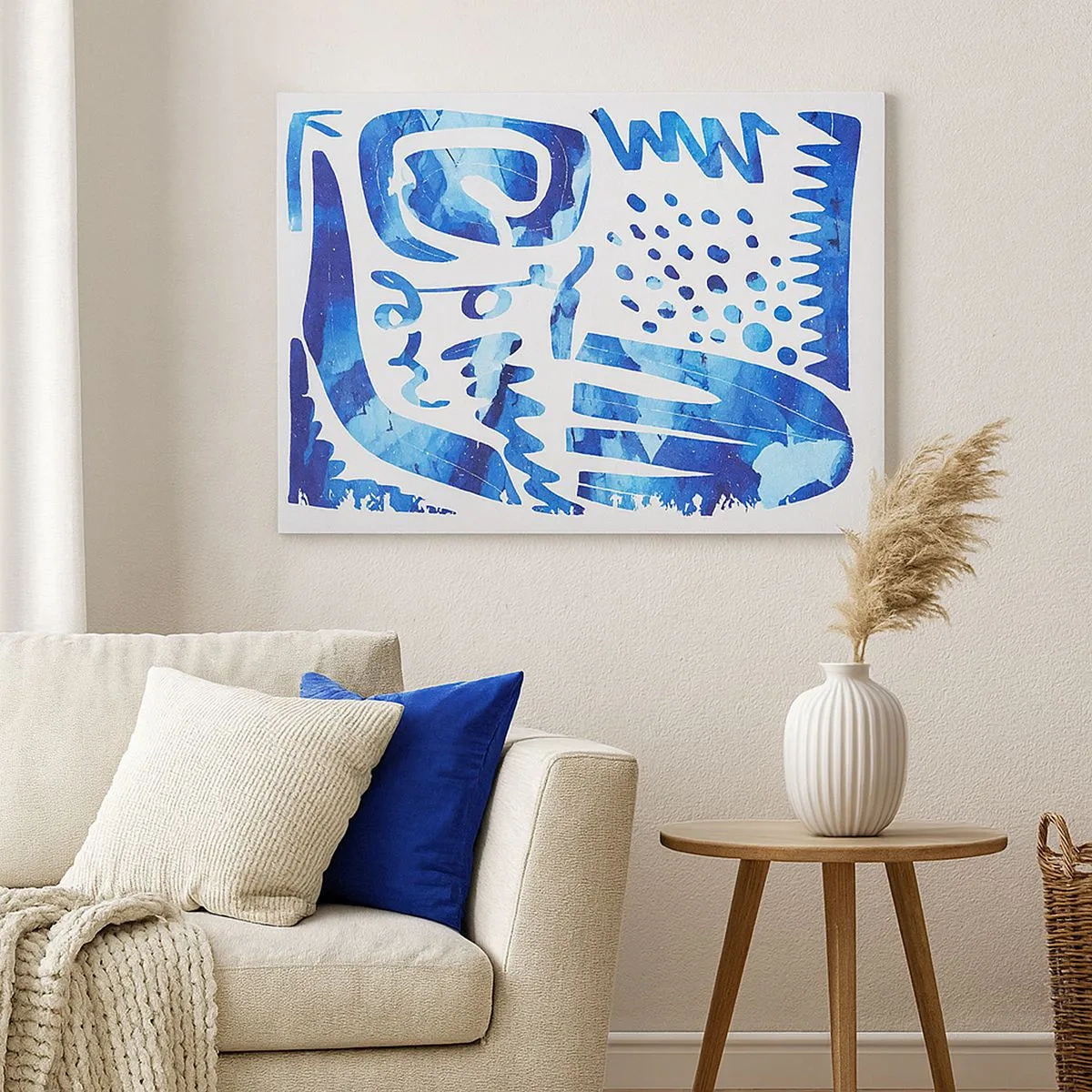 Schilderen op canvas - Abstract patroon in tinten blauw - 70x50cm - Terug naar de wortels - Moderne wanddecoratie voor woonkamer en slaapkamer ARTTOR