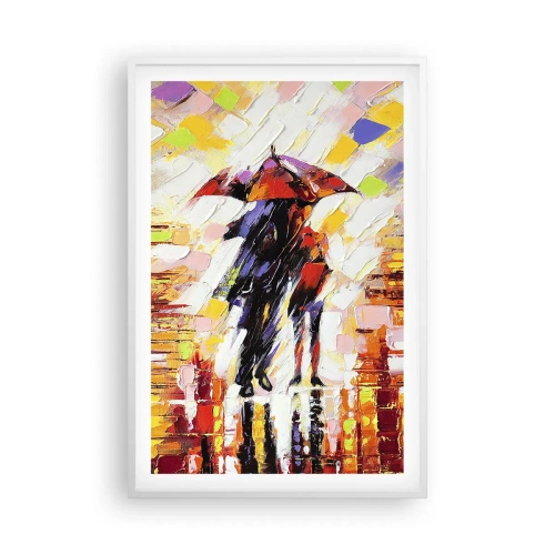 Poster in een witte lijst - Samen door de nacht en regen - 61x91 cm