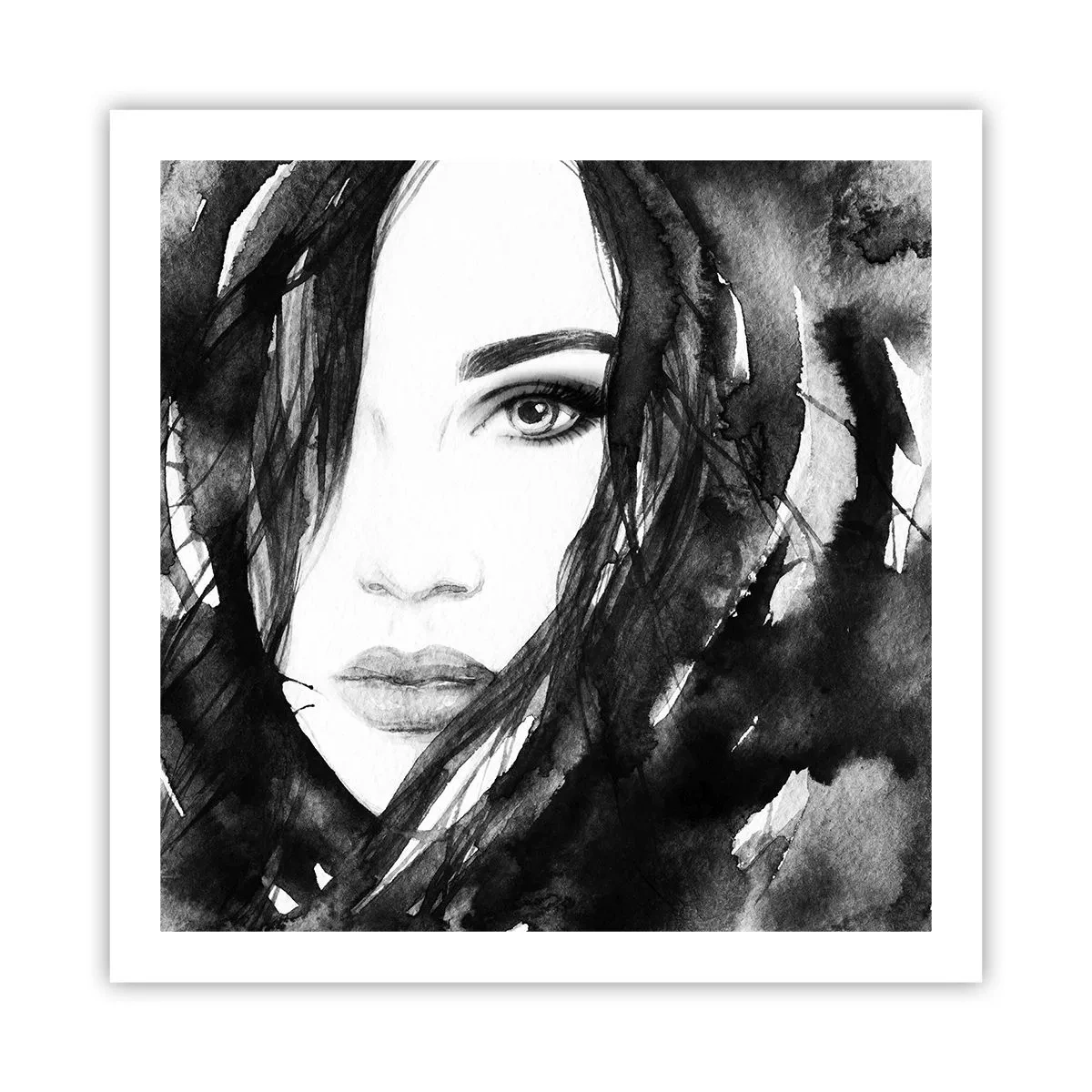 Poster - Portret van een dame in zwart en wit - 60x60 cm