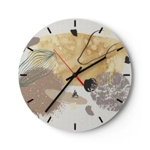 Wandklok - Klok - Artistieke abstractie in beige en bruine tinten - 30x30cm - Toegepaste plumcologie - Moderne wanddecoratie voor woonkamer, keuken en slaapkamer ARTTOR