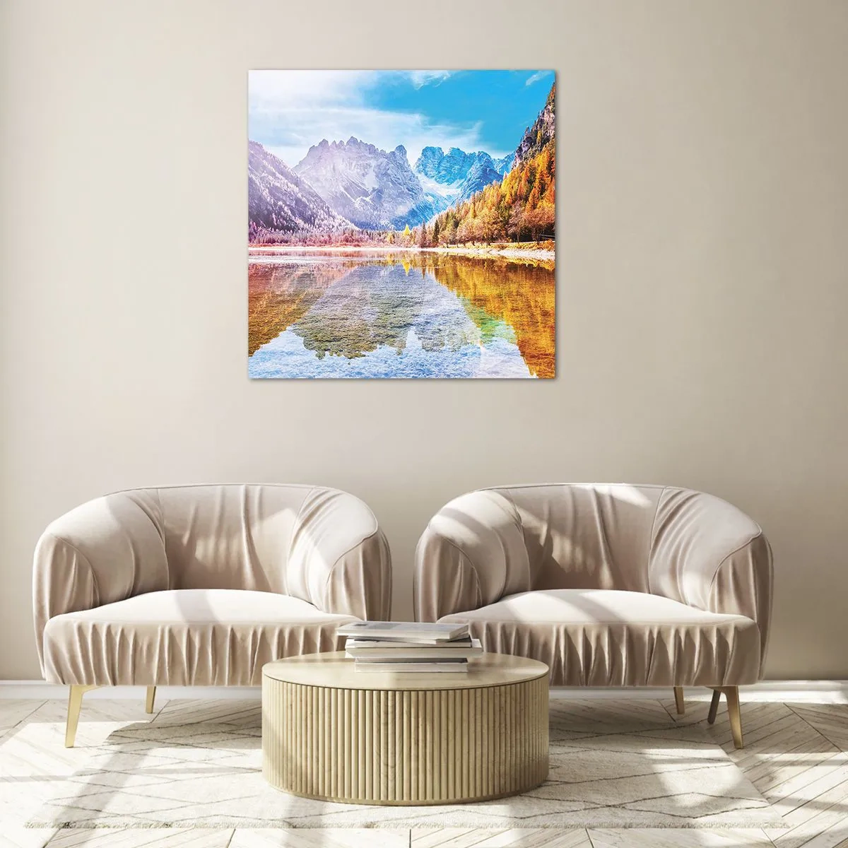 Schilderen op glas - En het is al herfst in de bergen - 70x70 cm