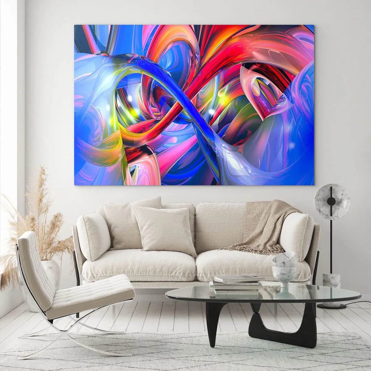 Schilderen op glas - Een dans van kleuren - 120x80 cm