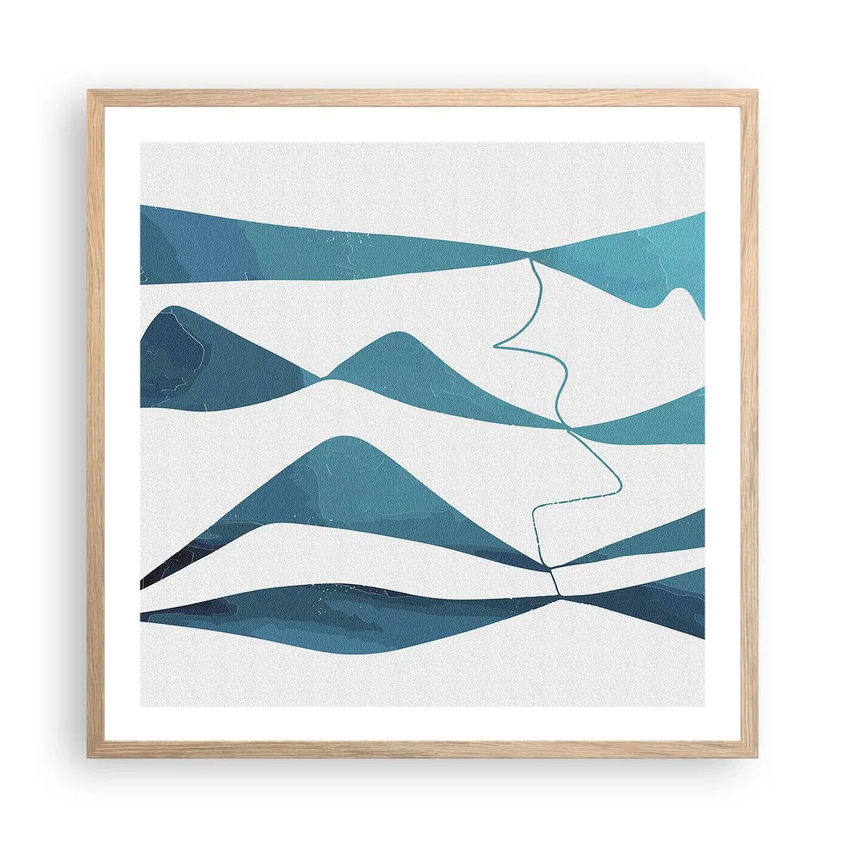 Een poster in een licht eiken lijst - Abstractie: turquoise verbinding - 60x60 cm