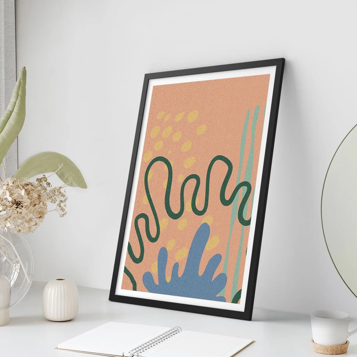 Poster in een zwarte lijst - Abstracte compositie in warme kleuren - 50x70cm - Abstractie: verscheidenheid van de natuur - Moderne wanddecoratie voor woonkamer en slaapkamer ARTTOR