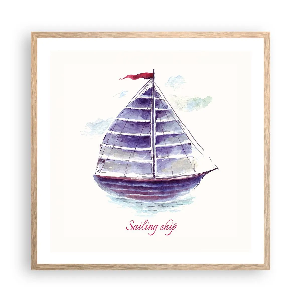 Een poster in een licht eiken lijst - Volle zeilen en rustig water - 60x60 cm