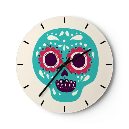Wandklok - Klok - Kleurrijke schedel in Mexicaanse stijl op een lichte achtergrond - 30x30cm - Leven – plezier tot de dood - Moderne wanddecoratie voor woonkamer, keuken en slaapkamer ARTTOR