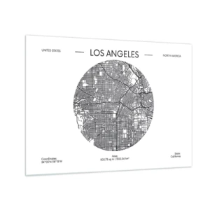 Schilderen op glas - Een minimalistische zwart-witkaart van Los Angeles. - 70x50cm - Anatomie van Los Angeles - Moderne wanddecoratie voor woonkamer en slaapkamer ARTTOR