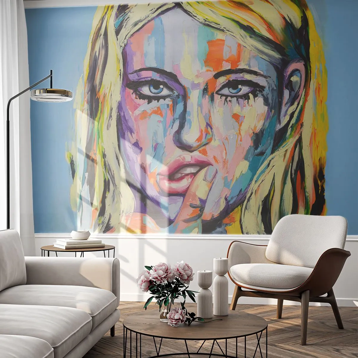 Fotobehang Standard Eco - Kijk haar recht in de ogen - Vrouw, Portret van een vrouw, Meisje - 300x210 cm